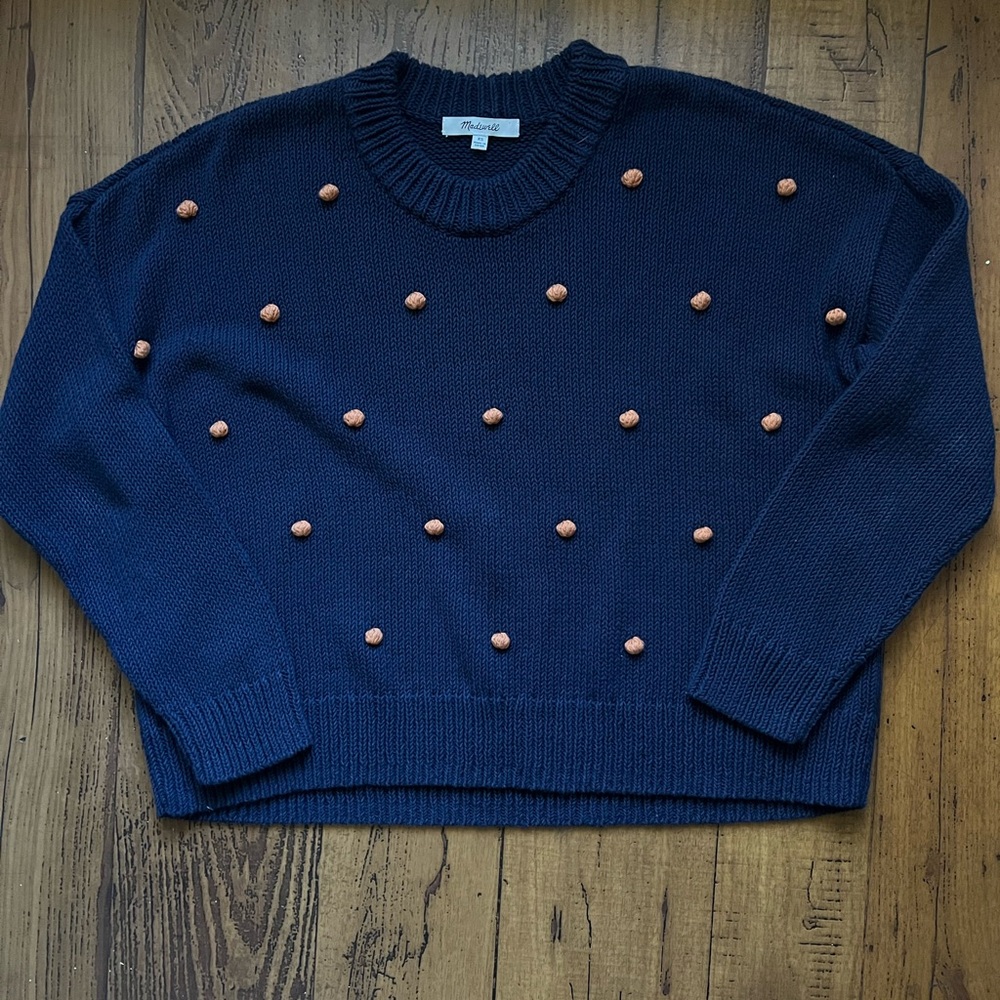 Madewell
Oversized crop navy blue knitted sweater size xs women with polka dots